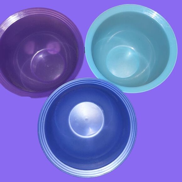 Set Of 3 Tupperware Impressions 1.3 L Teal/Purple/Blue Mixing Serving Bowls - Picture 3 of 5